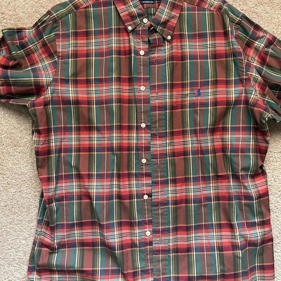 Polo Ralph Lauren Red and Green PLAID Classic Button Down Shirt Mens Large - Picture 4 of 9